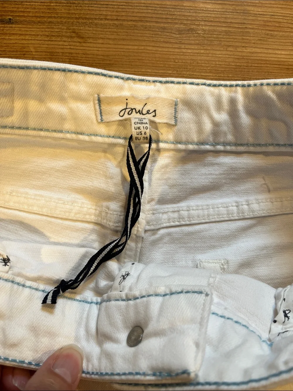 New! JOULES 6 Chalk White Shirley Long Jean Shorts Denim Summer